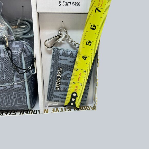 Steve Madden Gift Set -Blue Boxy Embossed Crossbody Bag W/ Web Strap & Card Case - Picture 8 of 9